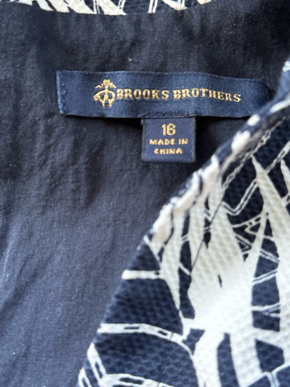 💒 Brooks Brothers Navy and White Leaf-Print Sleeveless Dress - Picture 4 of 8